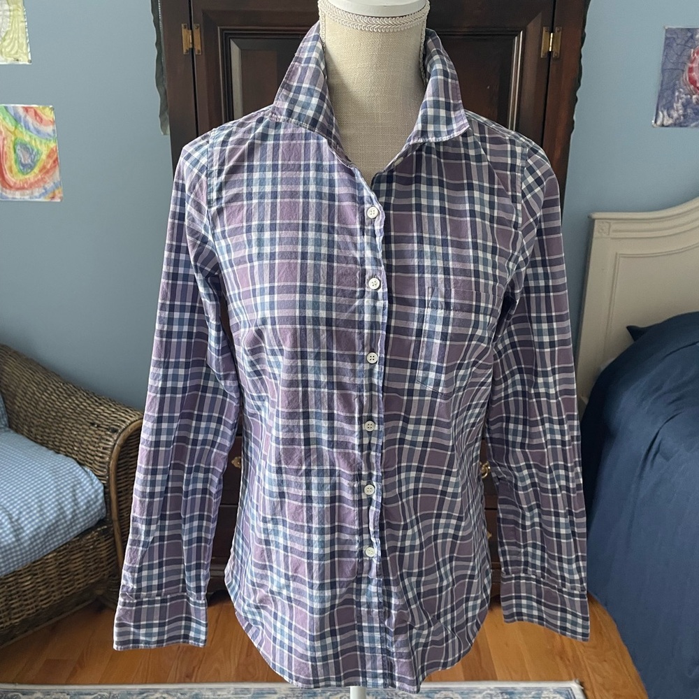 J.Crew- The Perfect Shirt-Size 4-Purples, Navy, White Plaid